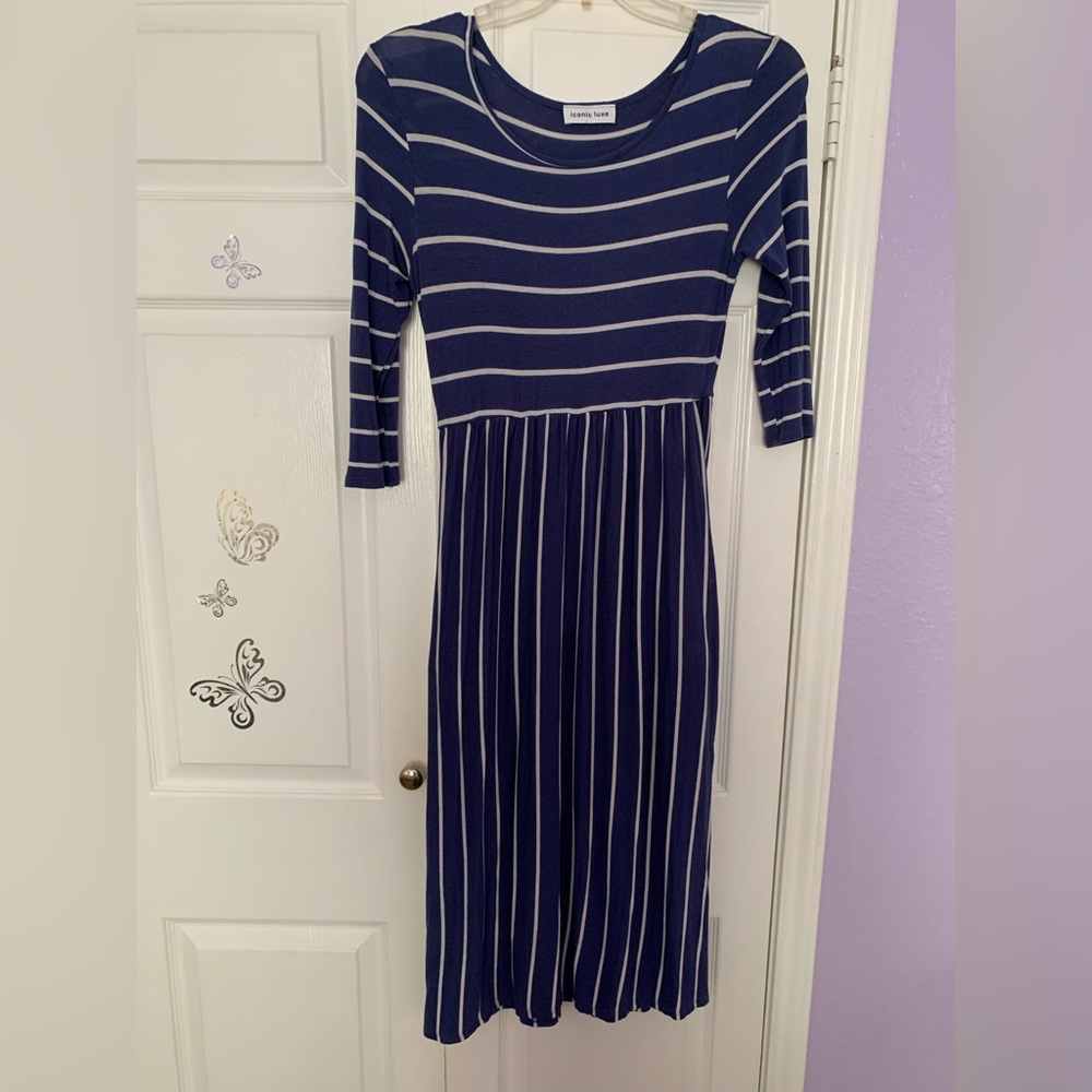 Navy Blue Striped Dress